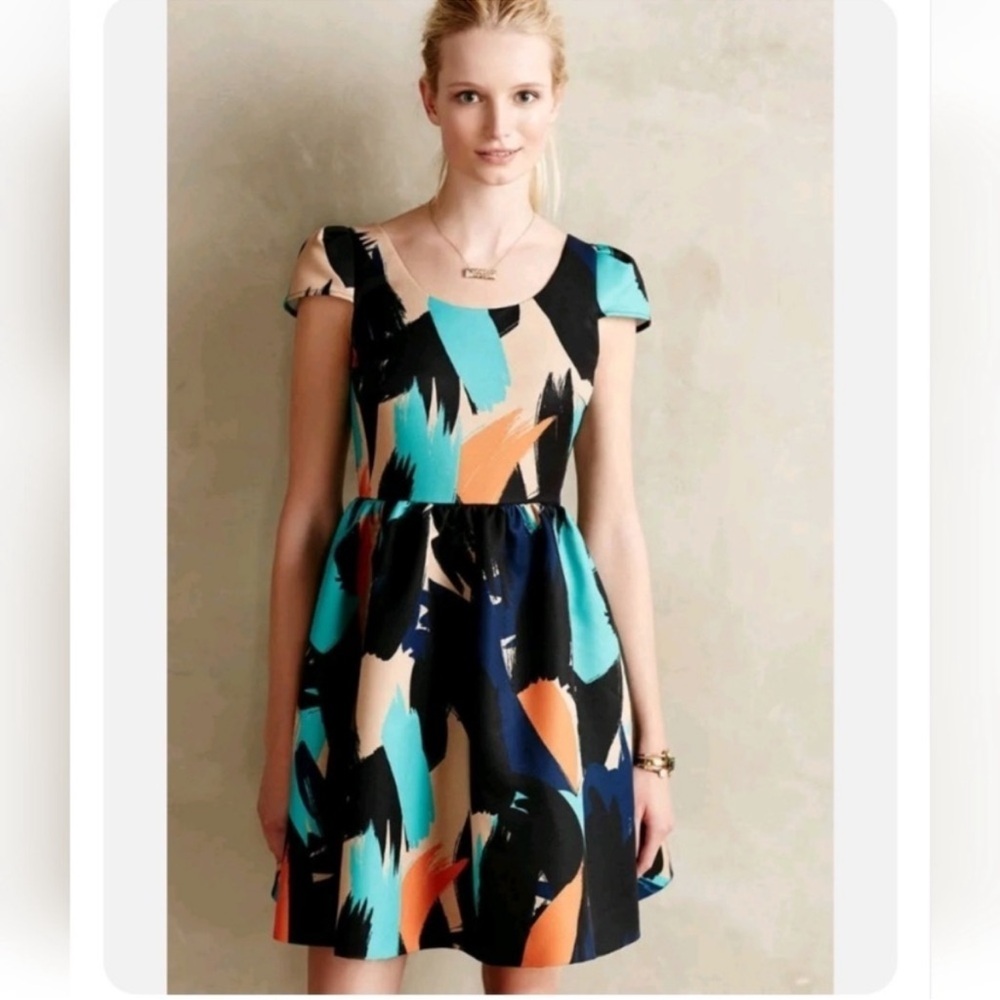 Anthropologie Moulinette Soeurs Abstract Fit & Flare Dress, Size 4
